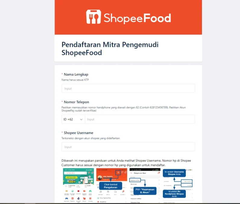 Cara Daftar Shopee Food Driver Online, capture via Shopee