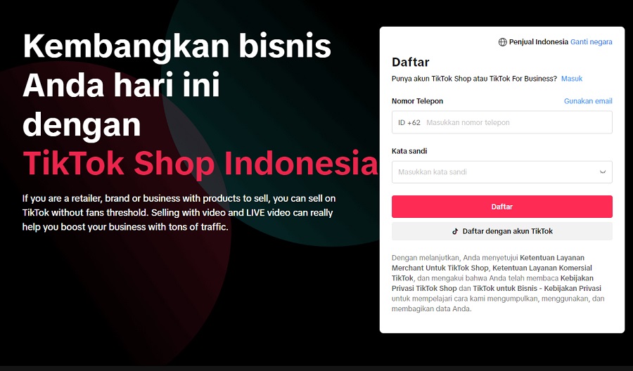 Cara Daftar Tiktok Affiliate, capture via TikTok Seller