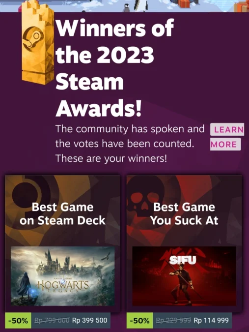 Baldur's Gate 3 Menyabet Gelar Game of The Year di The Steam Awards 2023 / Sumber @Steam