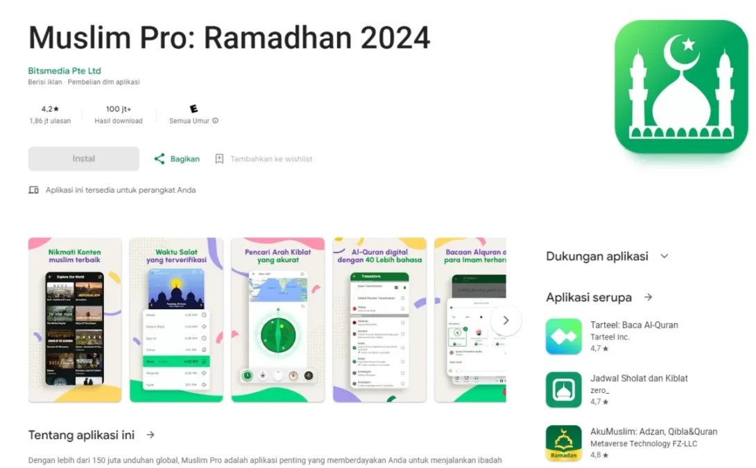 Aplikasi Adzan Otomatis di Hp, capture via MuslimPro