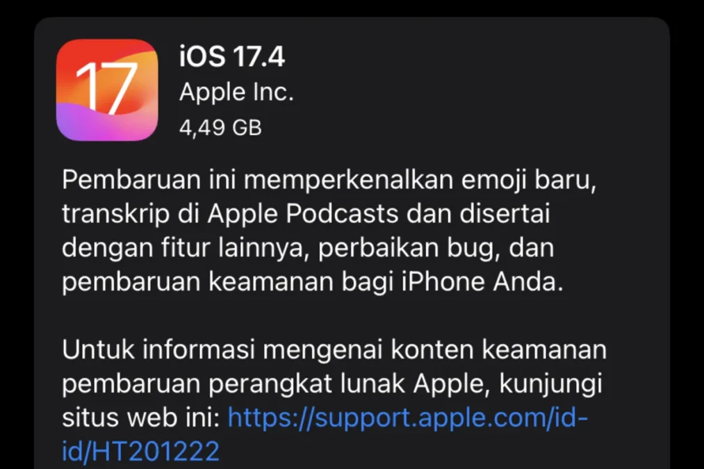 Apple meluncurkan iOS 17.4