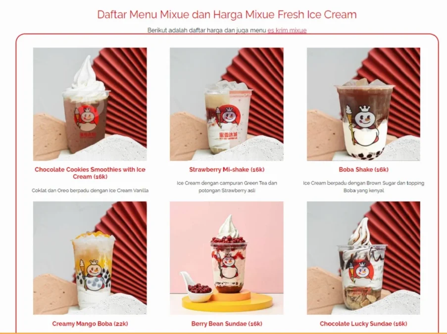 Daftar Harga Mixue Ice Cream