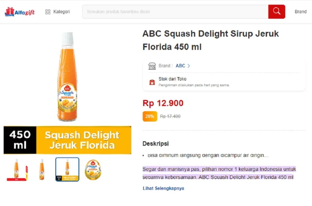 Harga Sirup ABC, capture via Alfagift,id