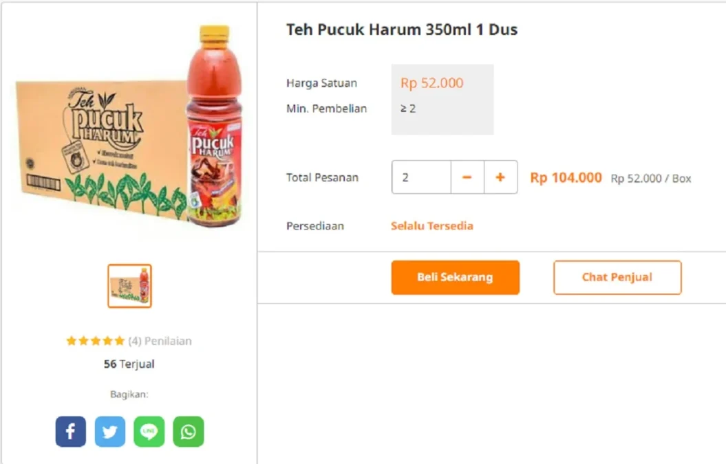 Harga Teh Pucuk 1 Dus 350ml