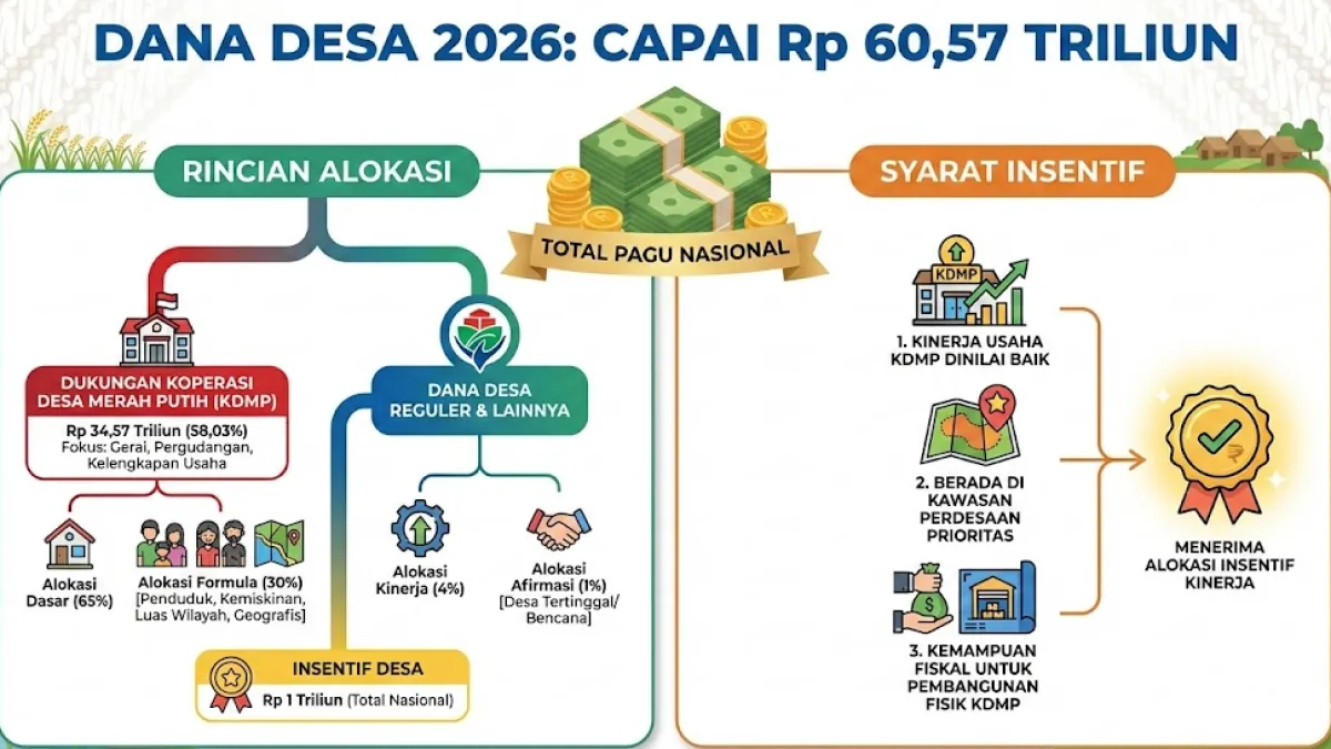 Dana Desa 2026 Capai Rp 60,57 Triliun, Ini Rincian Alokasi dan Syarat Insentifnya